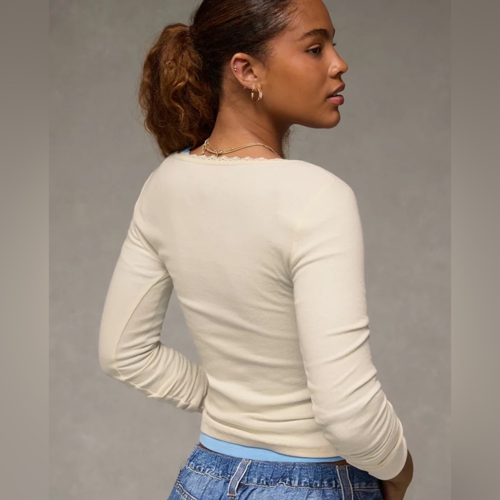 Aerie lace trim waffle long sleeve - Picture 2 of 5
